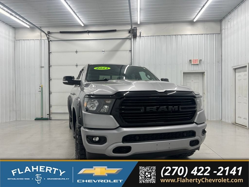 2021 RAM 1500 Big Horn in Gray — front three-quarter view