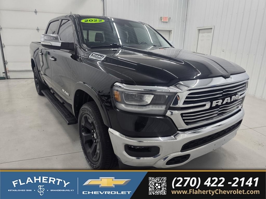 2022 RAM 1500 Laramie in Black — front three-quarter view