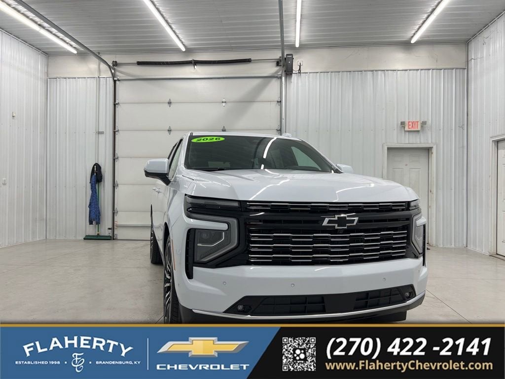 2026 Chevrolet Tahoe High Country in Polar White Tricoat — front three-quarter view