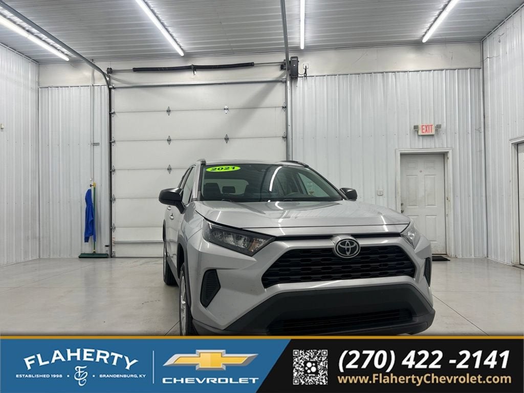 2021 Toyota RAV4 LE in Gray — front three-quarter view
